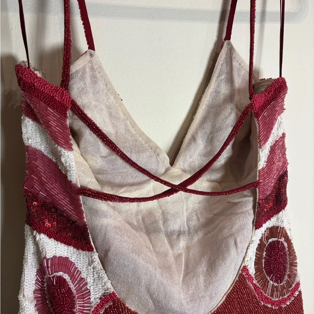 CULT GAIA Sasha Beaded Multi Wave Print Mini Dress Pink Red NWT Small - Picture 9 of 14